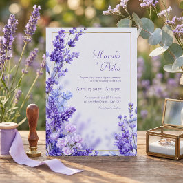 Lebhaftes Violett Botanischer Lavendel Goldrahmen Einladung