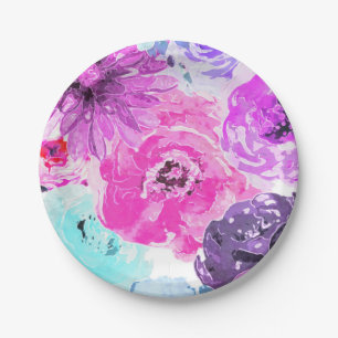 Lebhaftes Violett Fett Florale Blumen Rosa Lila Ch Pappteller