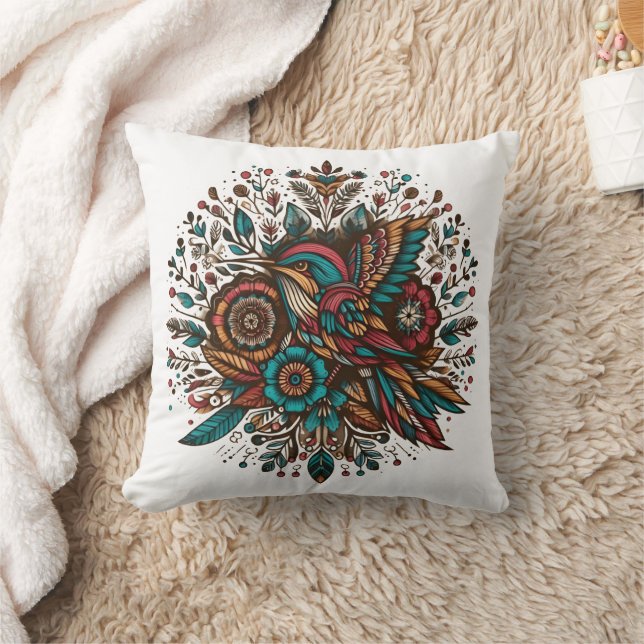 Lebhaftes Vogel- und Blumendesign in kräftigen Far Kissen (Decke)