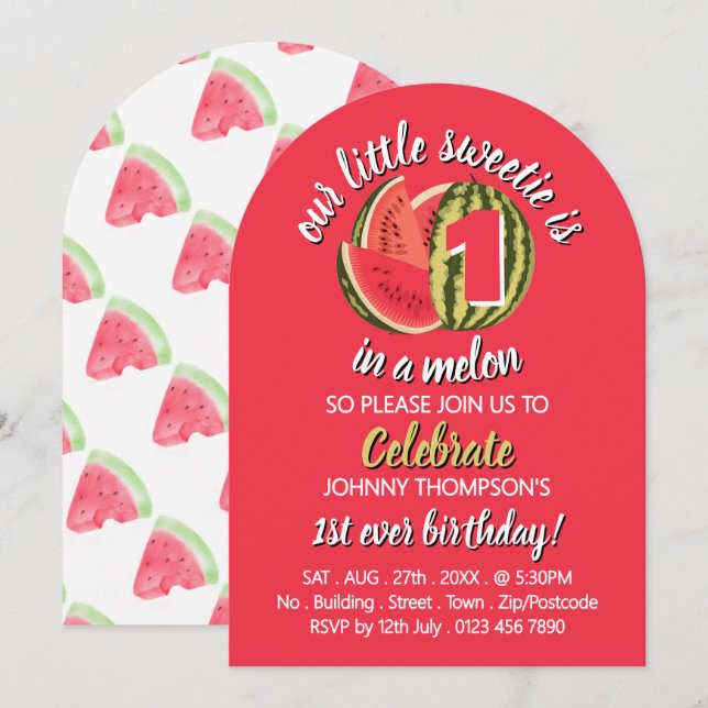 Lebhaftes Wassermelon, eins in einem Melon, 1. Geb Einladung (Vorne/Hinten)