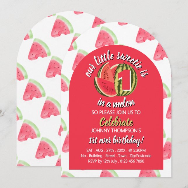 Lebhaftes Wassermelon, eins in einem Melon, 1. Geb Einladung (Vorne/Hinten)