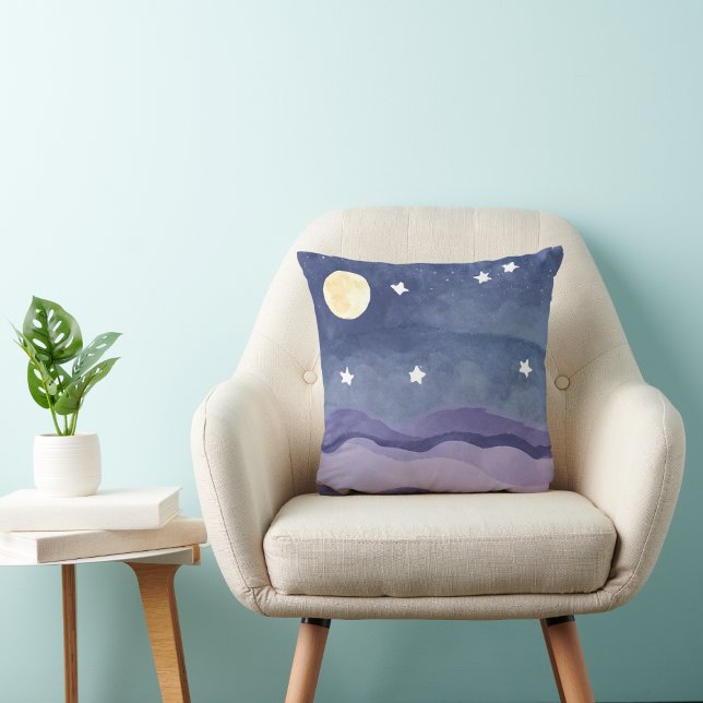 Lebhaftes Watercolor Moon Star Shining Throw Kisse Kissen (Von Creator hochgeladen)