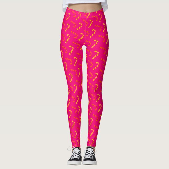 Lebhaftes Weihnachts-Candy-Canes-Muster Leggings (Vorderseite)