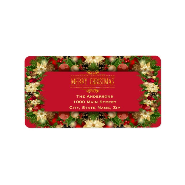 Lebhaftes Weihnachtsblumen-Adressetikett Adressaufkleber (Vorne)