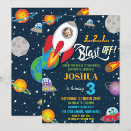 Lebhaftes Weltraumraketenschiff Planets Geburtstag Einladung