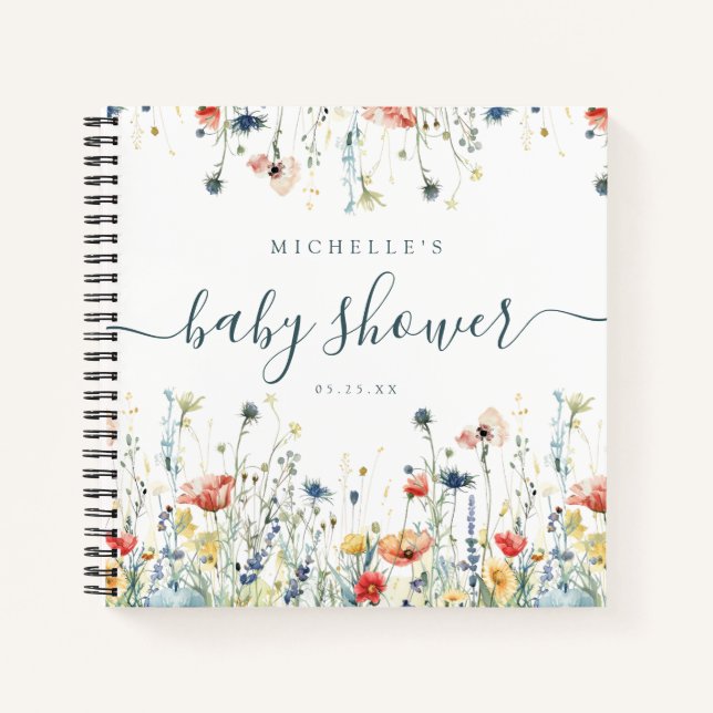 Lebhaftes Wildblume Baby Shower Gästebuch Notizbuch (Vorderseite)