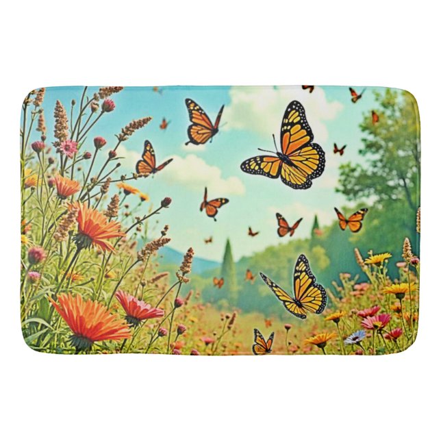 Lebhaftes Wildblume Butterfly Joy Design Badematte (Vorderseite)