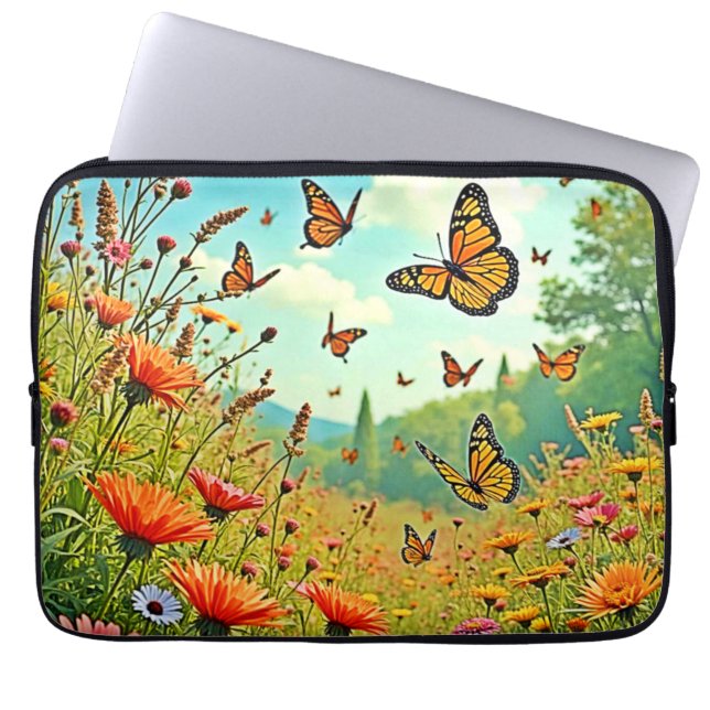 Lebhaftes Wildblume Butterfly Joy Design Laptopschutzhülle (Vorderseite)