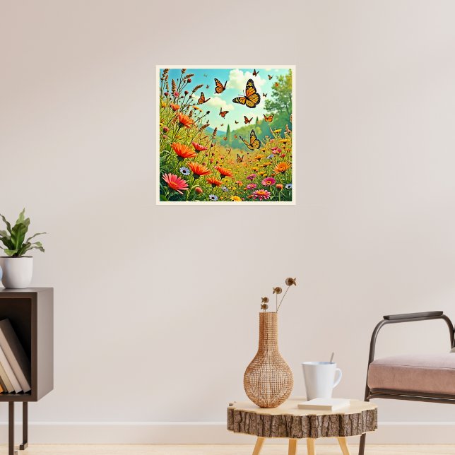 Lebhaftes Wildblume Butterfly Joy Design Poster (Wohnzimmer 3)