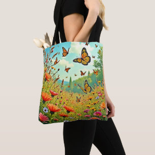 Lebhaftes Wildblume Butterfly Joy Design Tasche