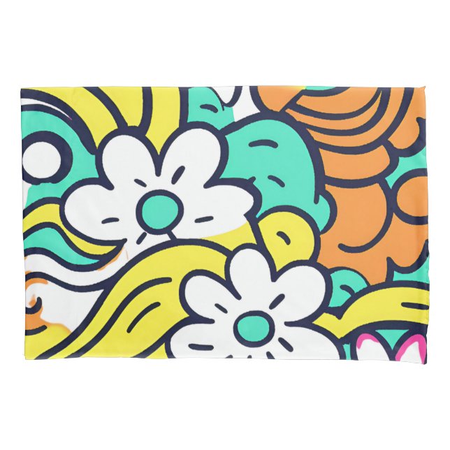 Lebhaftes Y2K-Wildblume: Feines Retro-Federdesign Kissenbezug (Vorderseite)