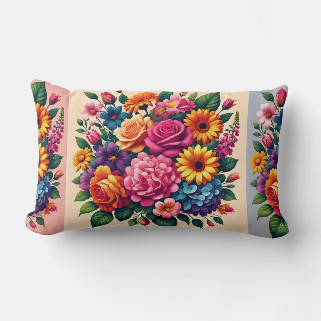Lebhaftes Zinnias- und Cosmos-Blumendesign Lendenkissen (Vorderseite)