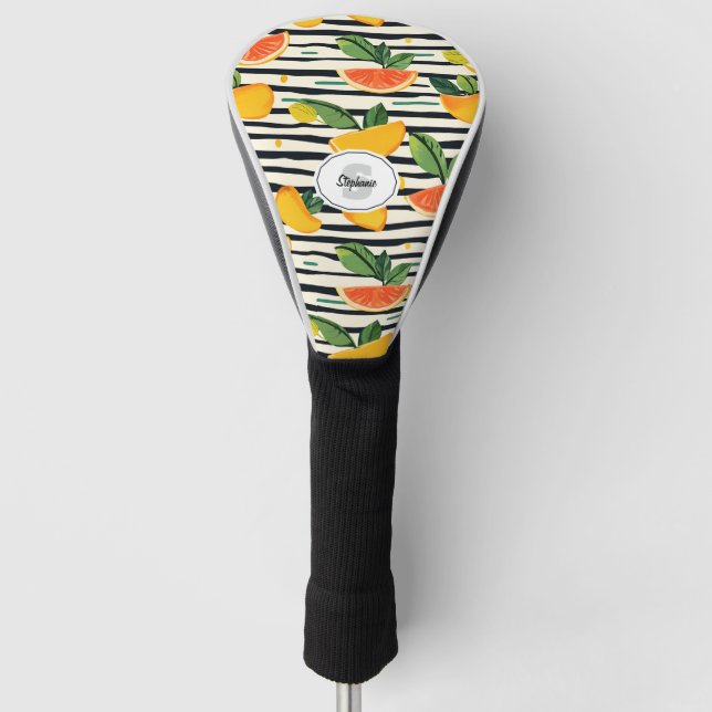 Lebhaftes Zitrusfrüchtemuster mit grünen Blätter ( Golf Headcover (Vorderseite)