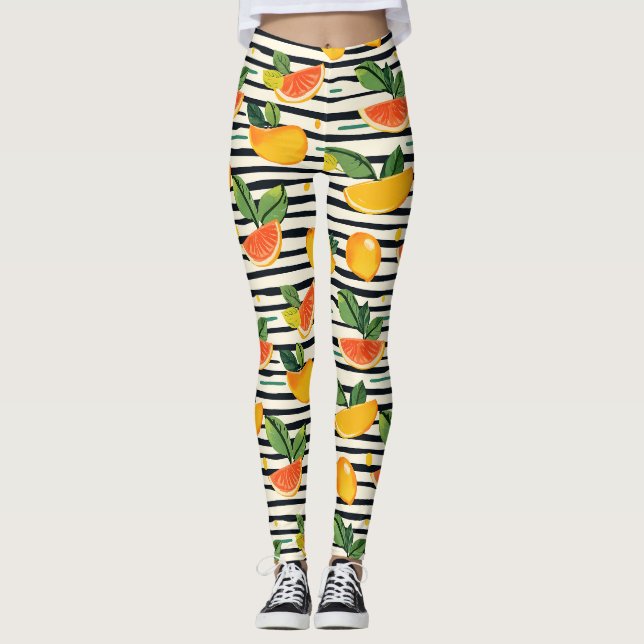 Lebhaftes Zitrusfrüchtemuster mit grünen Blätter ( Leggings (Vorderseite)