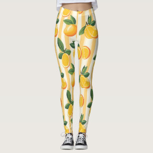 Lebhaftes Zitrusfrüchtemuster mit grünen Blätter ( Leggings