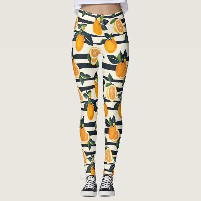 Lebhaftes Zitrusfrüchtemuster mit grünen Blätter ( Leggings (Vorderseite)