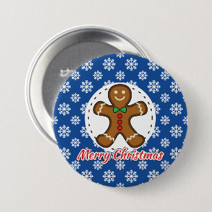 Lebkuchen - Blaues Schneeflockenmuster - Frohe Wei Button