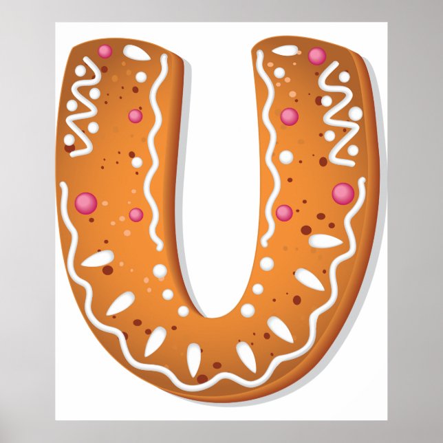 Lebkuchen-Buchstabe U-Monogramm-Feiertagsplätzchen Poster (Vorne)