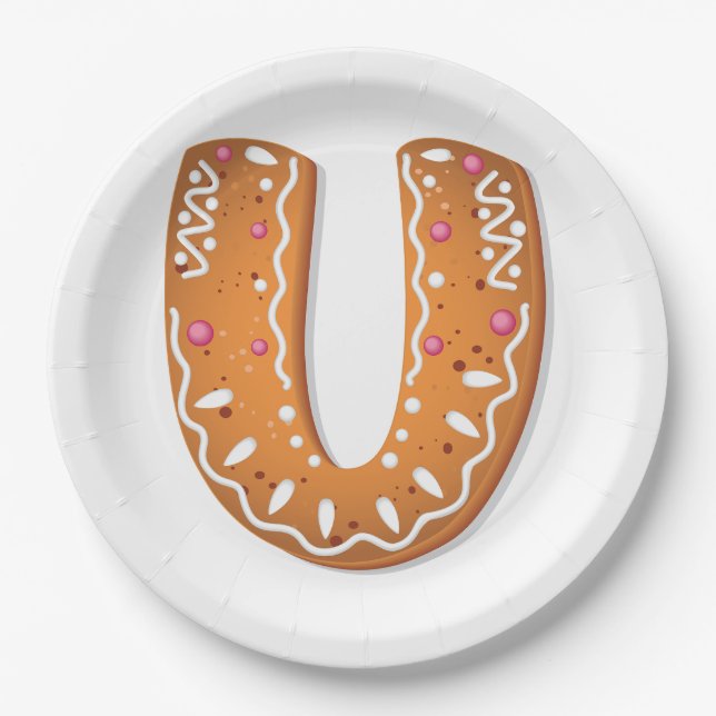 Lebkuchen Buchstabe U Monogramm Weihnachtsplätzche Pappteller (Vorderseite)