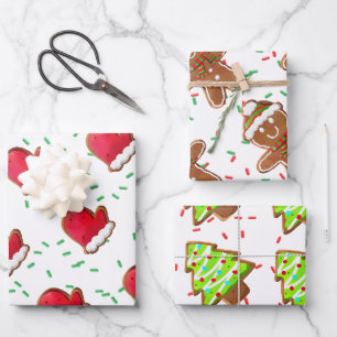 Lebkuchen-Cookies-Tannenbaum-Handschuh-Mann-Streus Geschenkpapier Set
