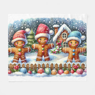 Lebkuchen-Familie Schneebedeckte Weihnachtsszene Fleecedecke