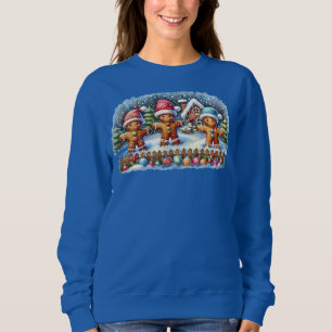 Lebkuchen-Familie Schneebedeckte Weihnachtsszene Sweatshirt