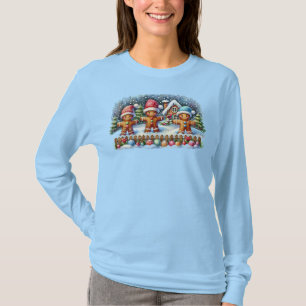 Lebkuchen-Familie Schneebedeckte Weihnachtsszene T-Shirt