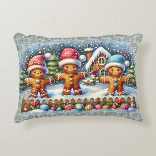Lebkuchen-Familie Schneelandschaft Weihnachten Dekokissen