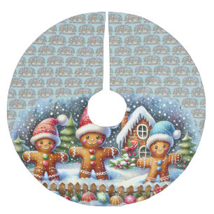 Lebkuchen-Familie Schneelandschaft Weihnachten Polyester Weihnachtsbaumdecke