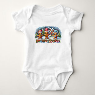 Lebkuchen-Familie Winterliche Weihnachtsszene Baby Strampler