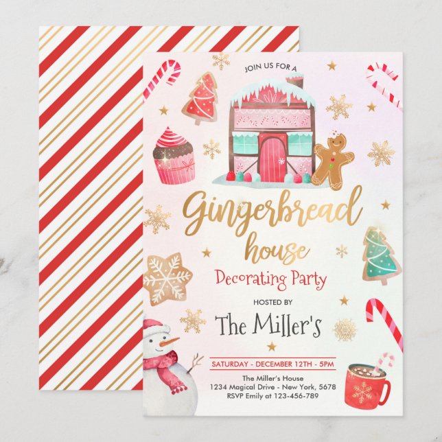 Lebkuchen-Haus dekoratives Party Einladung (Vorne/Hinten)