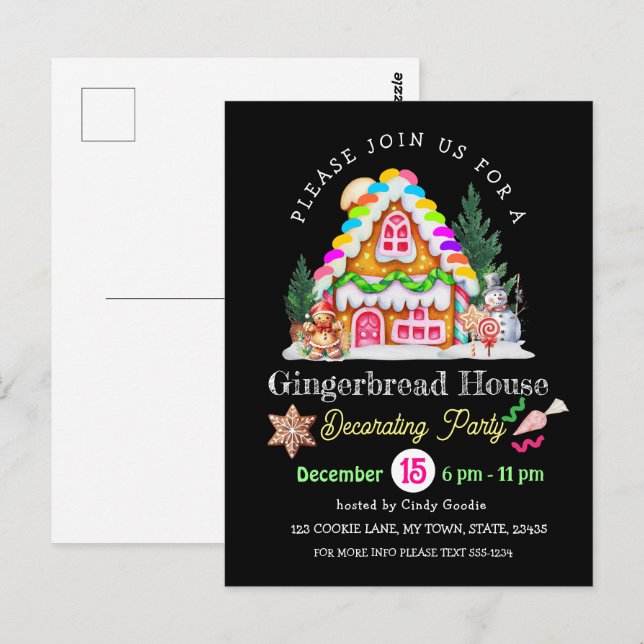 Lebkuchen Haus Dekorieren Party Feierlicher Urlaub Postkarte (Vorne/Hinten)