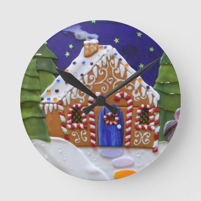 Lebkuchen-Haus Runde Wanduhr (Vorderseite)