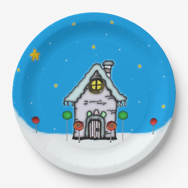 Lebkuchen-Haus-Szene Pappteller (Vorderseite)
