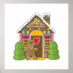 Lebkuchen-Haus und Mann Poster