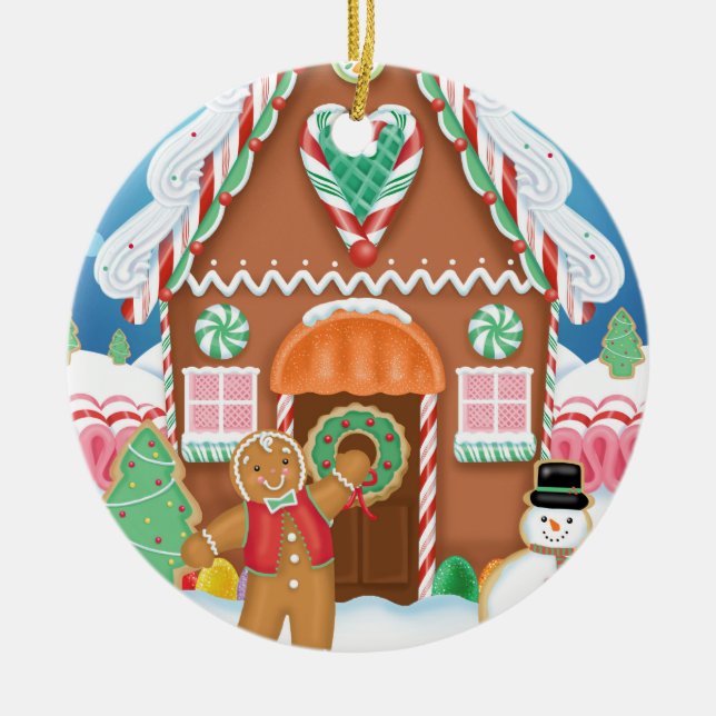 Lebkuchen-Haus-Verzierung Keramikornament (Vorne)