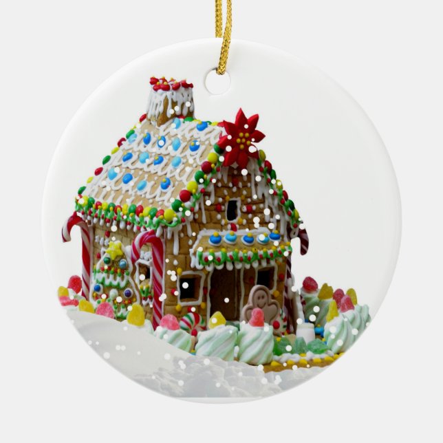 Lebkuchen-Haus-Weihnachtsverzierung Keramik Ornament (Vorne)