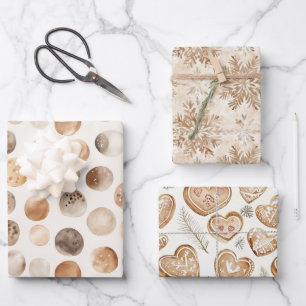 Lebkuchen-Herzen-Schneeflocken-Weihnachten Geschenkpapier Set