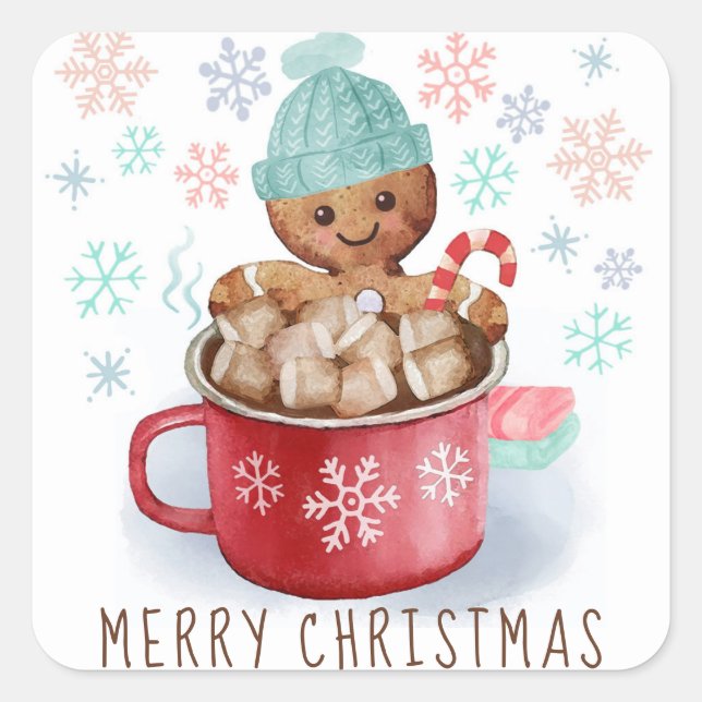 Lebkuchen & Kakao Frohe Weihnachten Quadratischer Aufkleber (Vorderseite)