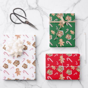 Lebkuchen-Kerzenschein-Urlaub in niedlichem Grün Geschenkpapier Set