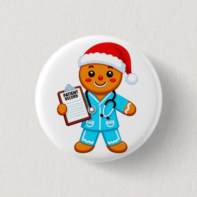 Lebkuchen-Krankenschwester Weihnachten 2026 Feiert Button (Vorderseite)
