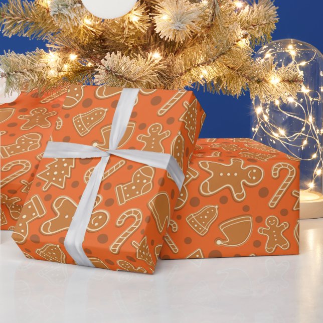 Lebkuchen Liebe Weihnachtsgeschenk Orange Nahtlos Geschenkpapier (Feiertage)