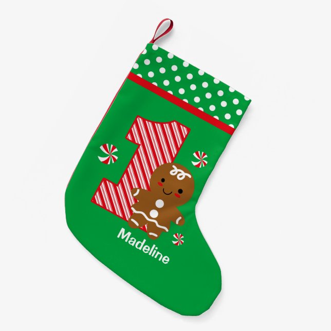 Lebkuchen-Mädchen-1. Geburtstag Kleiner Weihnachtsstrumpf (Vorderansicht (hängend))