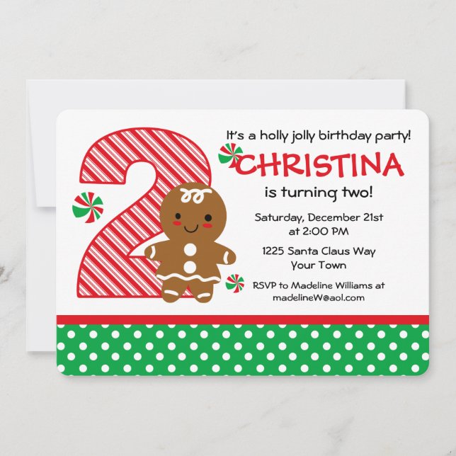 Lebkuchen-Mädchen-2. Geburtstag Einladung (Vorderseite)