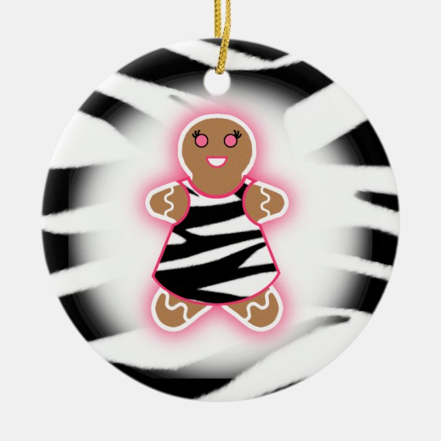 Lebkuchen-Mädchen - Zebra-Druck und Rosa Keramikornament (Vorne)