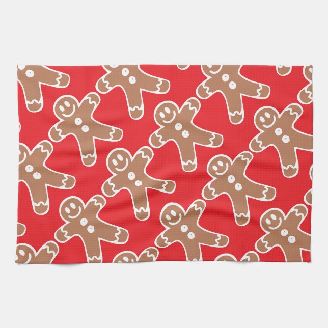 Lebkuchen-Mann auf Rot Geschirrtuch (Horizontal)