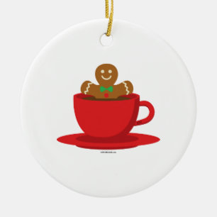 Lebkuchen Mann entspannt in heißer Schokolade Rot Keramik Ornament