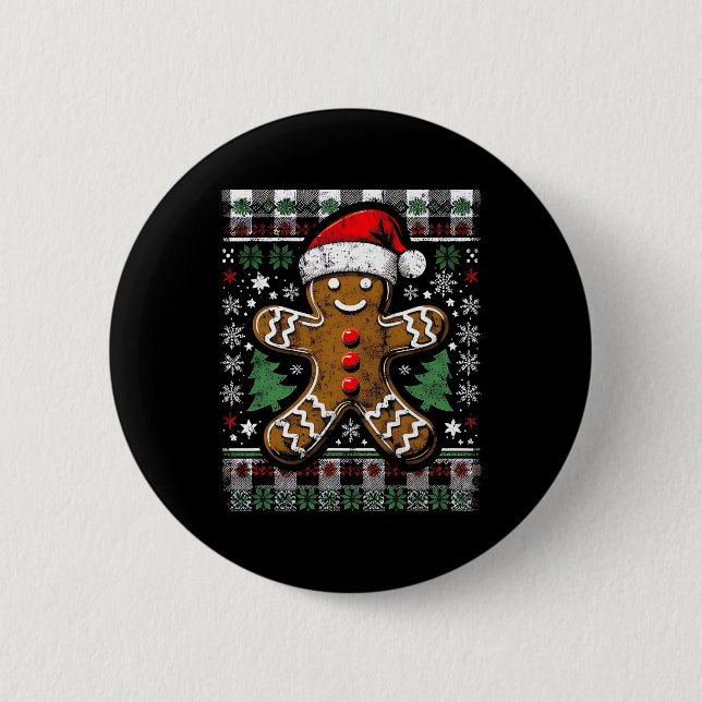 Lebkuchen Mann erschüttert Ugly Christma Button (Vorderseite)