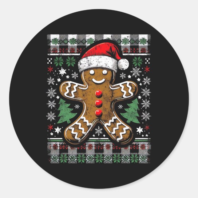 Lebkuchen Mann erschüttert Ugly Christma Runder Aufkleber (Vorderseite)