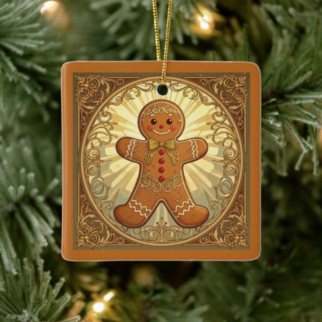 Lebkuchen-Mann-Kekse im Vintage-Stil Keramikornament (Baum)